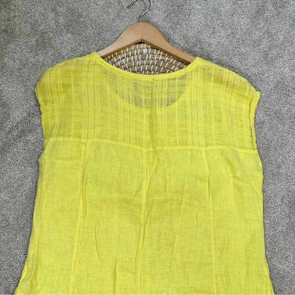 Sahara 100% Pure Linen Sleeveless Midi Dress Pintuck Beachy in Yellow Size M - Picture 6 of 15